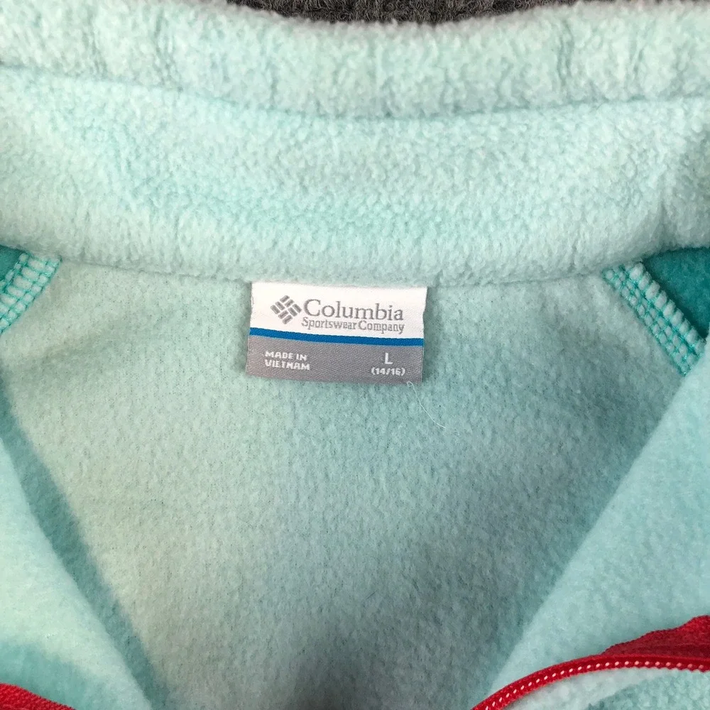 Columbia Sportswear‎ Youth Fleece Jacket Full Zip Turquoise Red Accent Large